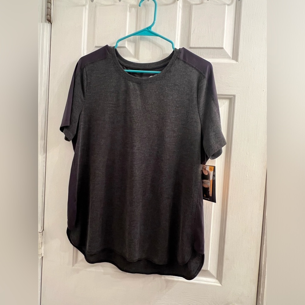 Size large gray breathable mesh back activewear workout athletic shirt